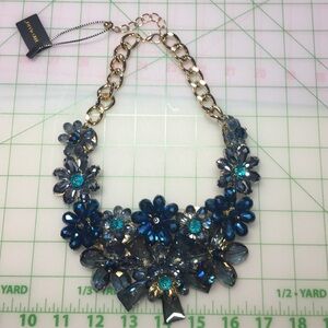 Blue, turquoise  & grey floral necklace.